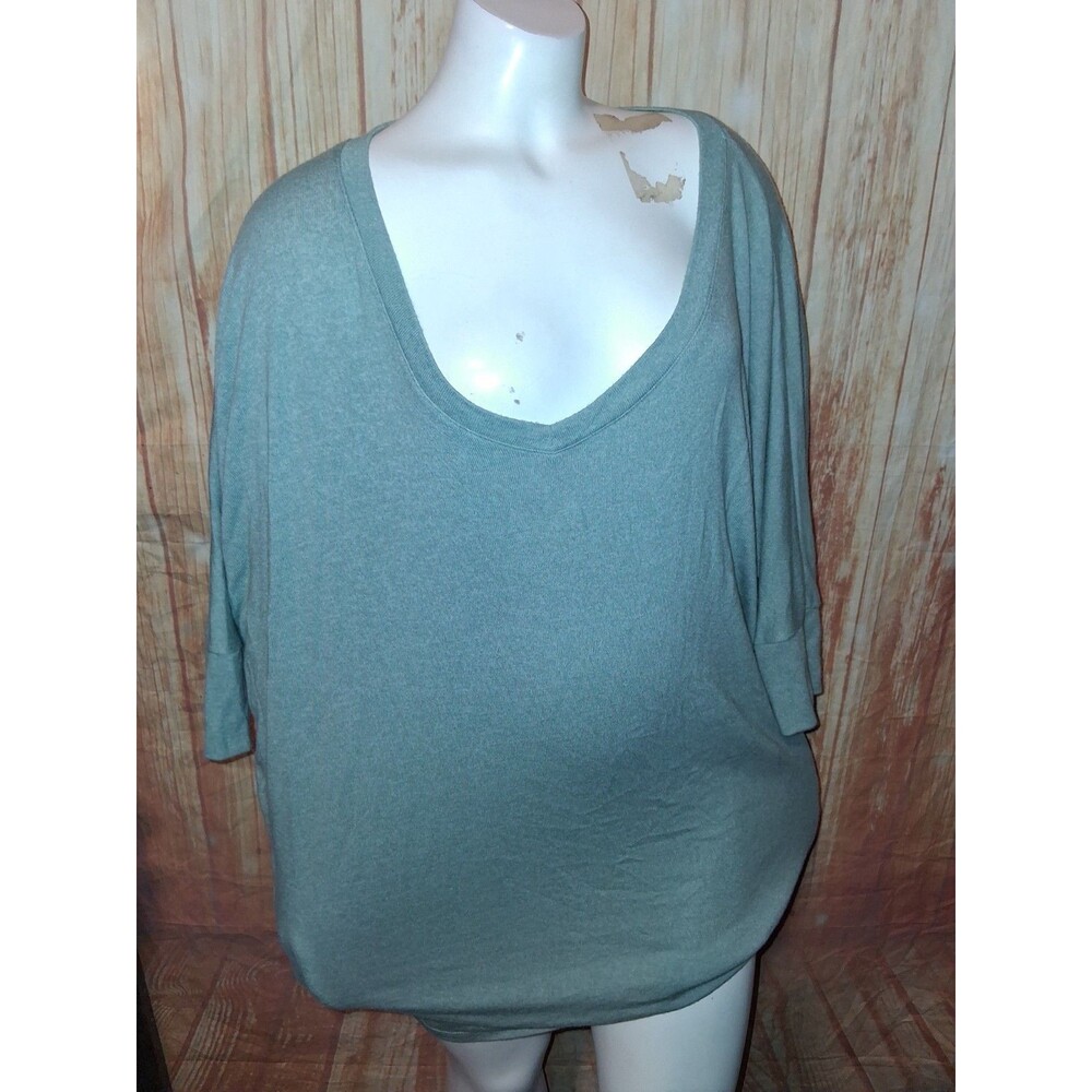 Heimious Green Short Sleeve V-neck Pullover Blouse Sz L